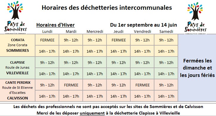 Horaires hiver double collecte déchets ménagers été pays de sommières